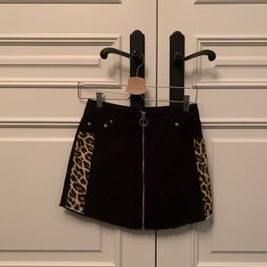Leopard Panel Black Denim Skirt